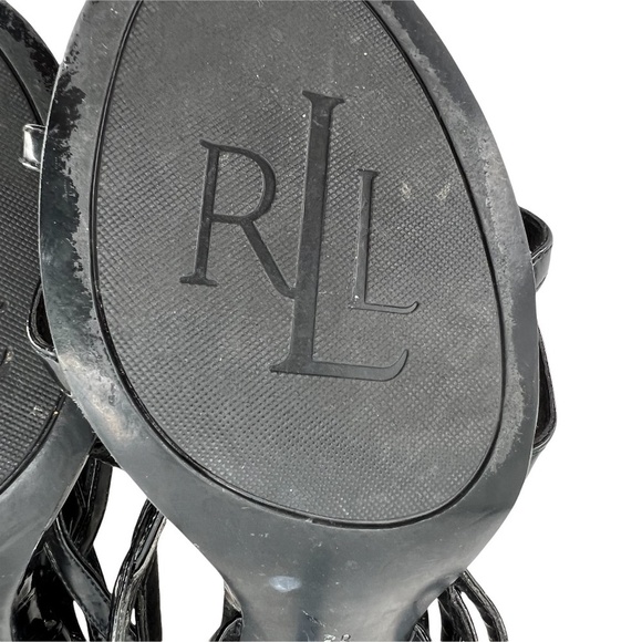 Lauren Ralph Lauren Black Patent Ankle Strap Heels Size 8 Women’s - Picture 2 of 8